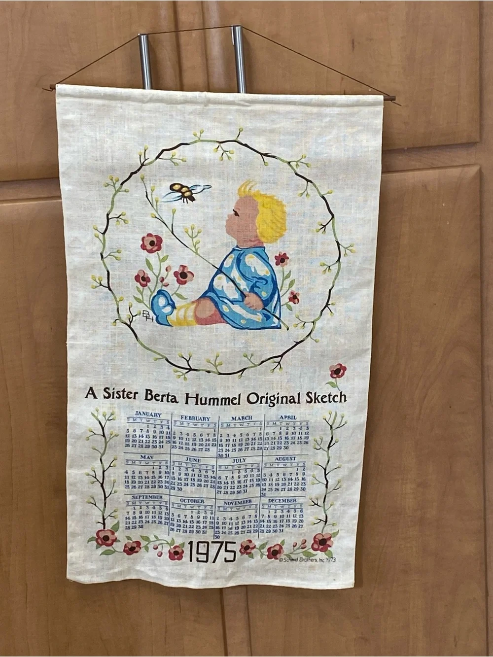Sister Berta Hummel 1975 Vintage-Style Wall Hanging in Cream and Blue Farmhouse